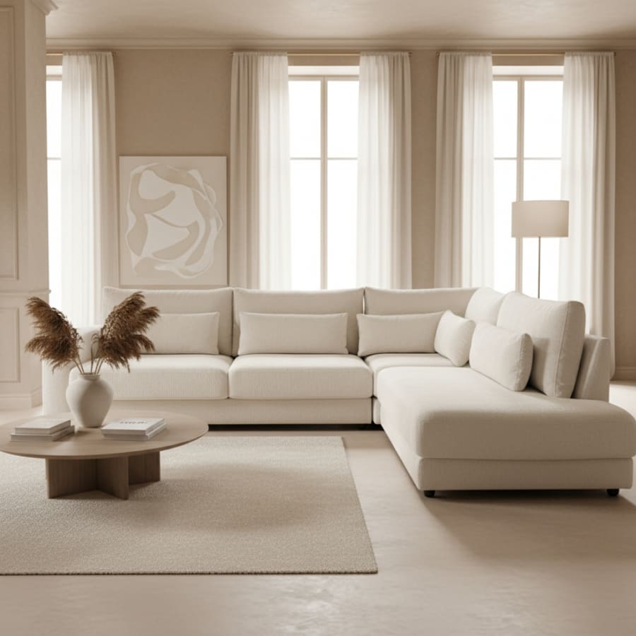 Canap&eacute; d'angle en tissu beige - Angle droit